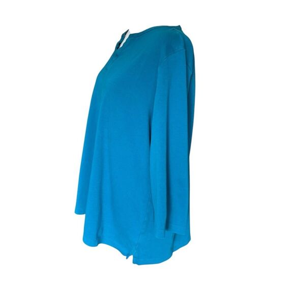 LL Bean Tee Shirt Three Quarter Sleeve Splitneck Teal Womens Size 2X Plus - Picture 3 of 10